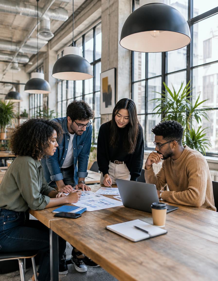 Illusstream team collaborating around a table